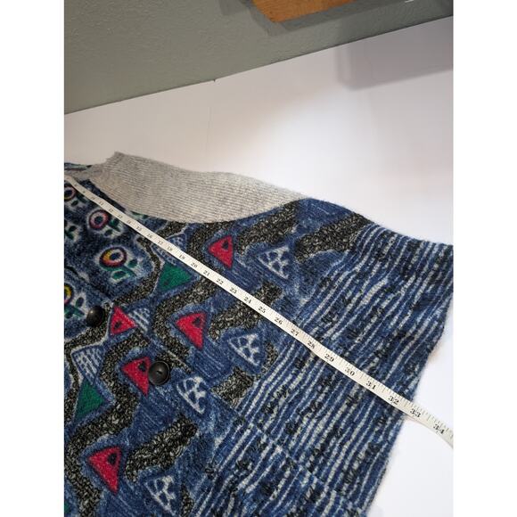 Damee Sweater Womens Large Blue Sleeveless Cardigan Vest Art - Picture 9 of 10